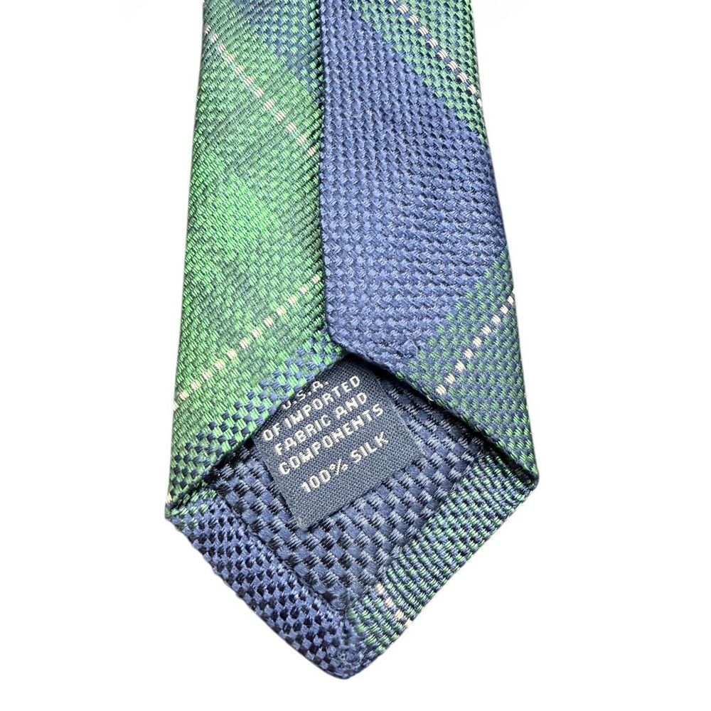 Cremieux Men’s Silk Tie Blue Green Plaid Woven Preppy Career - Picture 5 of 8